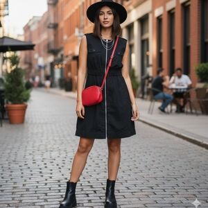 Mossimo Black Cotton Zip Front Cargo Dress